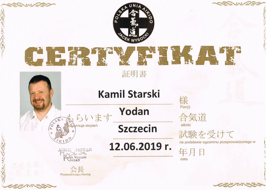 Certyfikat 4 DAN Sensei Kamil Starski